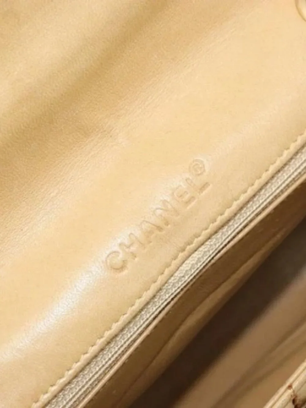 CHANEL Wild Stitch Choco Bar Chain Bag Lamb Skin Beige Gold CC Auth gh2006